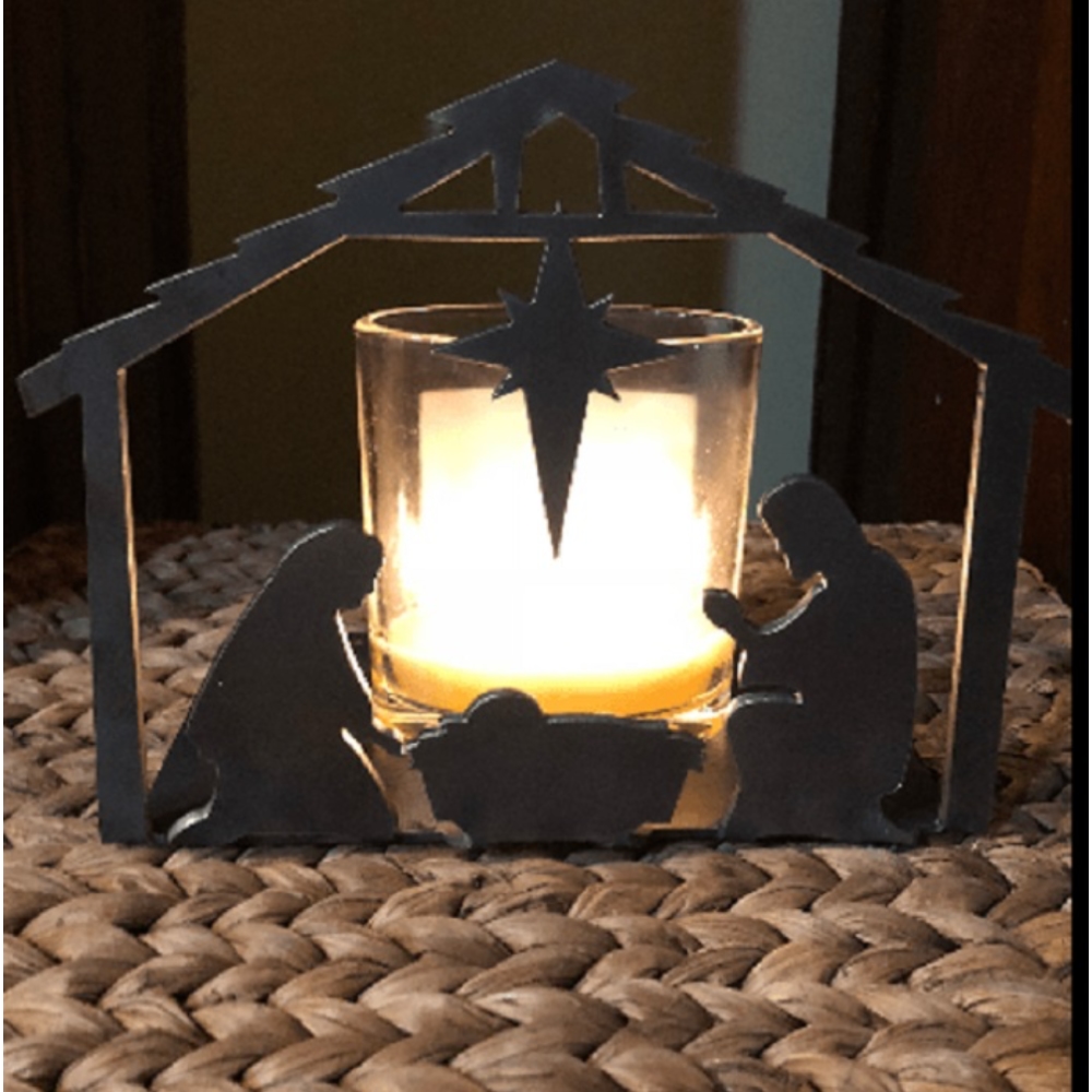 Nativity Scene Creche Black Solid Metal Candle Holder Illuminated Luminary  for All Candles and Tealights - Candle-Toppers.com, image size:1000x1000